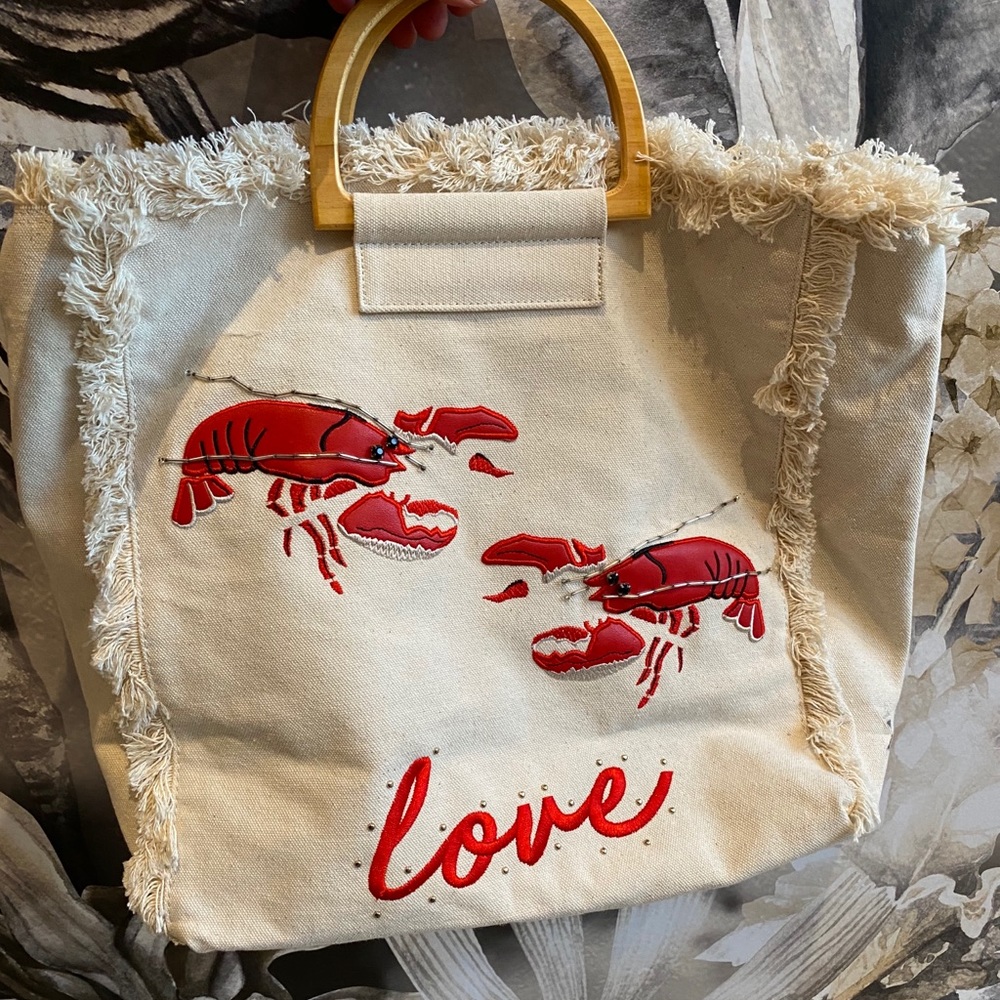 Canvas Bag with Lobsters and Fringe